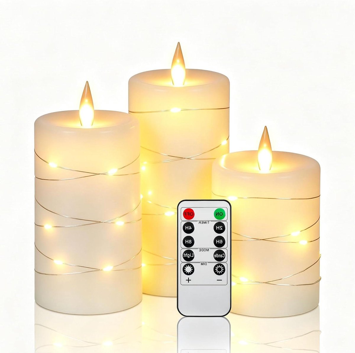 Vlamloze LED Kaarsen - Decoratieve Kaarsen - Sfeerverlichting Creëren - Met Ingebouwde Lichtslinger - 3 Maten Set - Ivoor