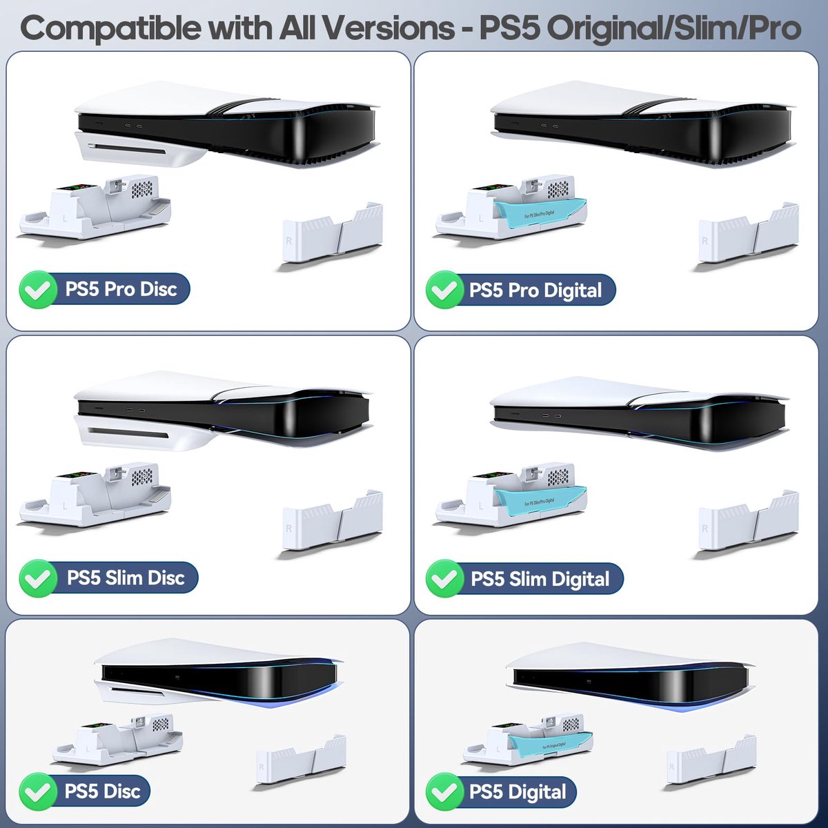 Horizontale standaard voor P5 - Compatibel met P5/Slim/Pro - Inclusief ventilator en oplaadstation - Ideaal voor gamers - ShopVlot