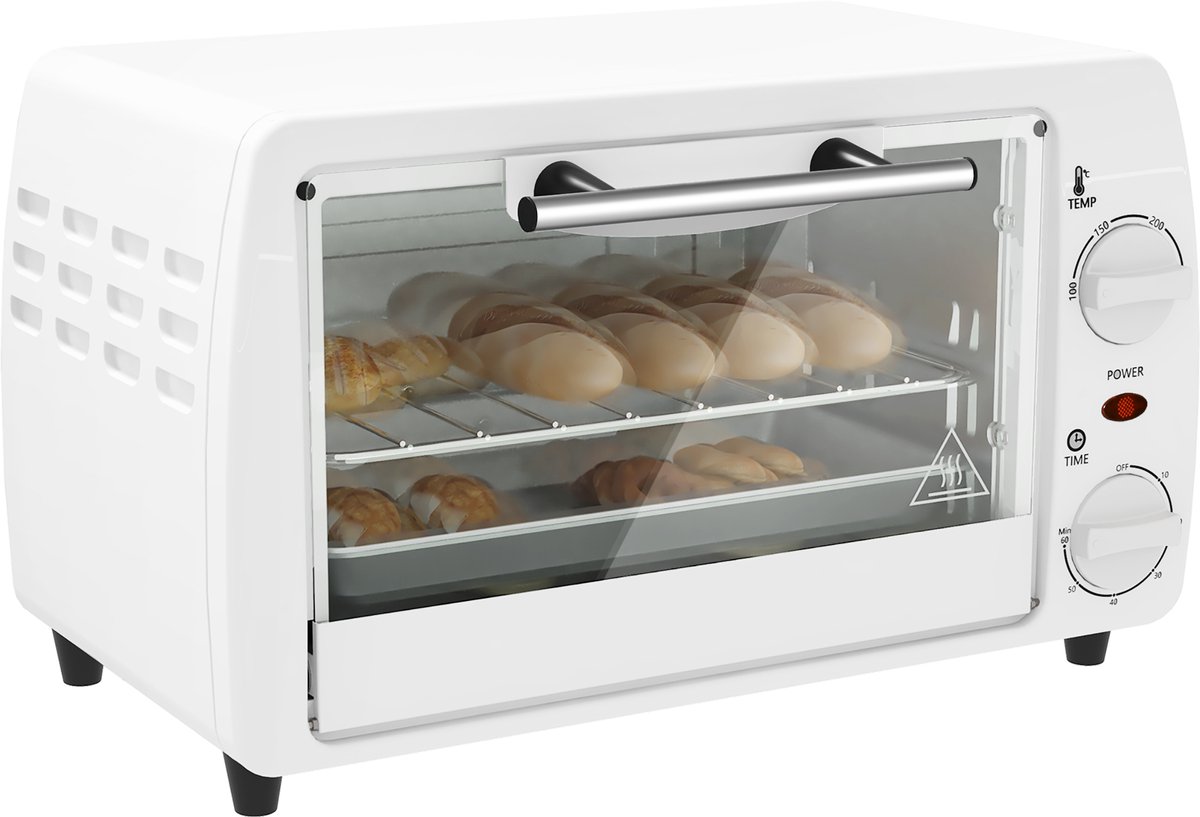 Sogiol® Mini Oven Elektrisch - Vrijstaand - 10L 750W - kleine elektrische oven - temperatuur tot 230℃ en timer - 36,5x26x22 cm - wit