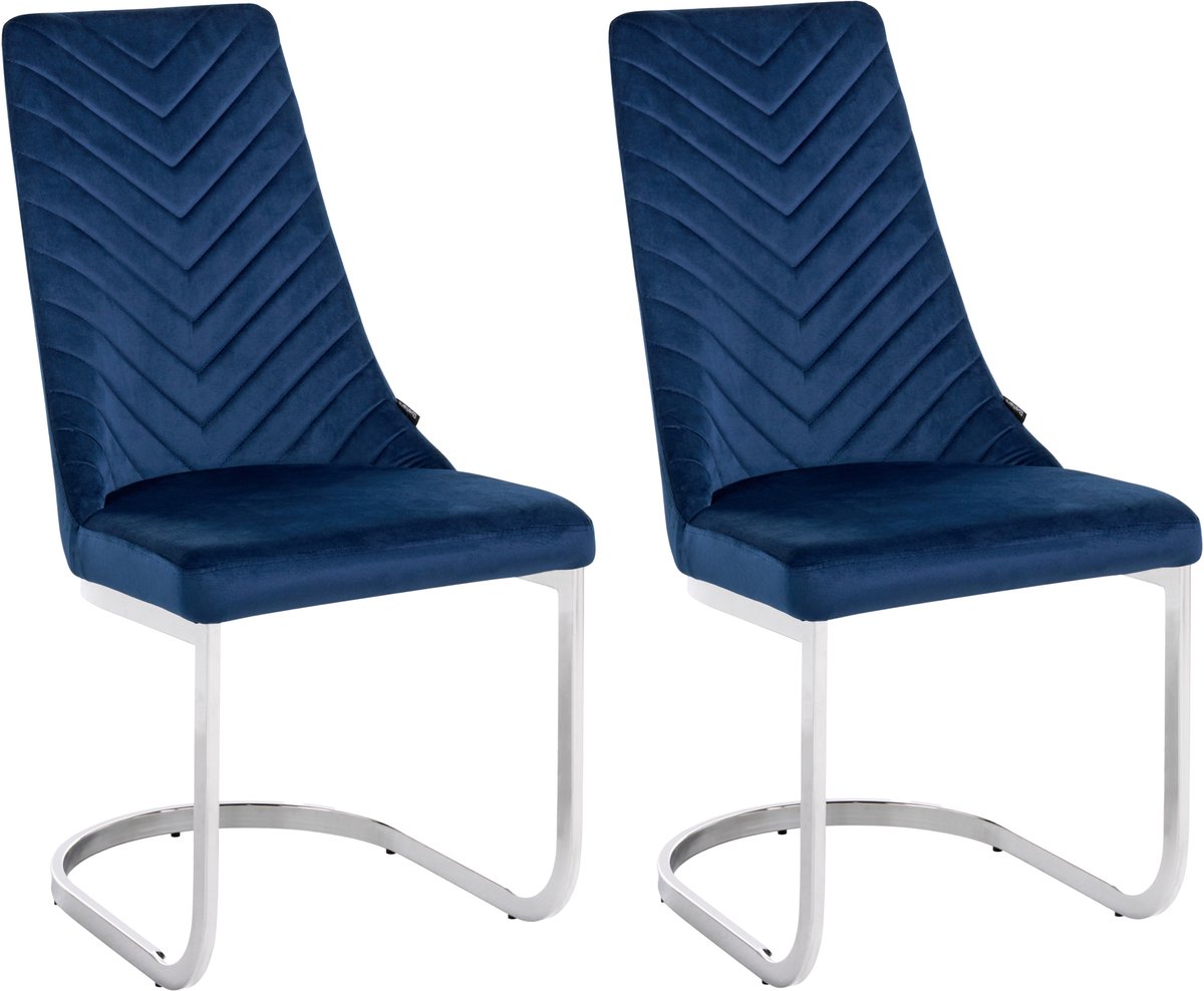ALTOONA - Eetkamerstoel - Marineblauw - Fluweel