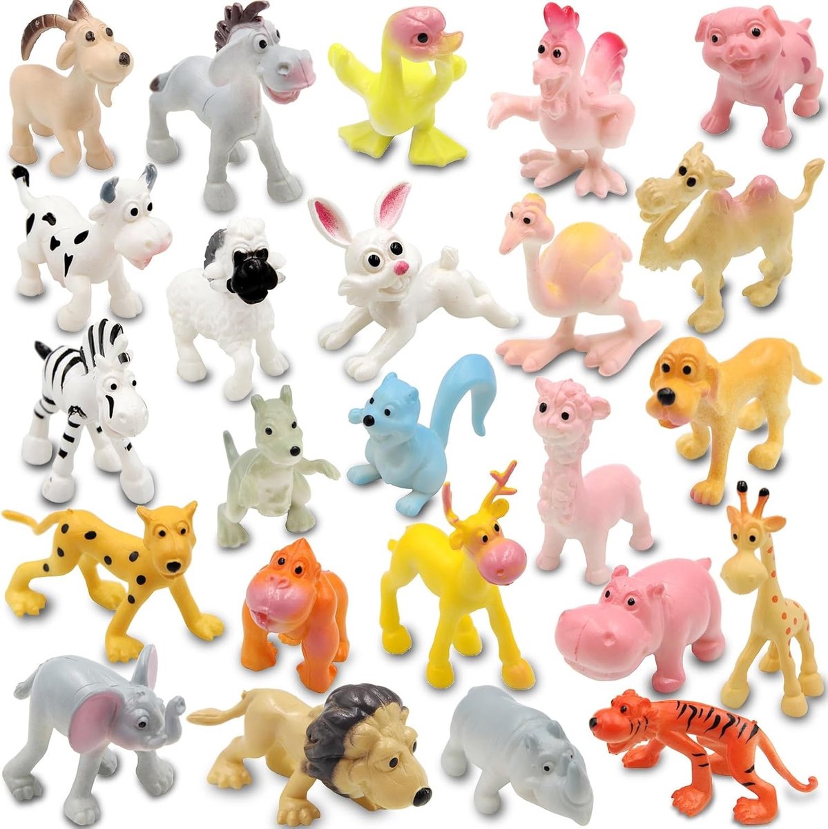 Mini Jungle Dieren Speelgoed Set met 24 Stuks, Educatieve Figuren van Tijger, Leeuw en Nijlpaard voor Kinderen, Perfect voor Feestjes en Schoolbeloningen