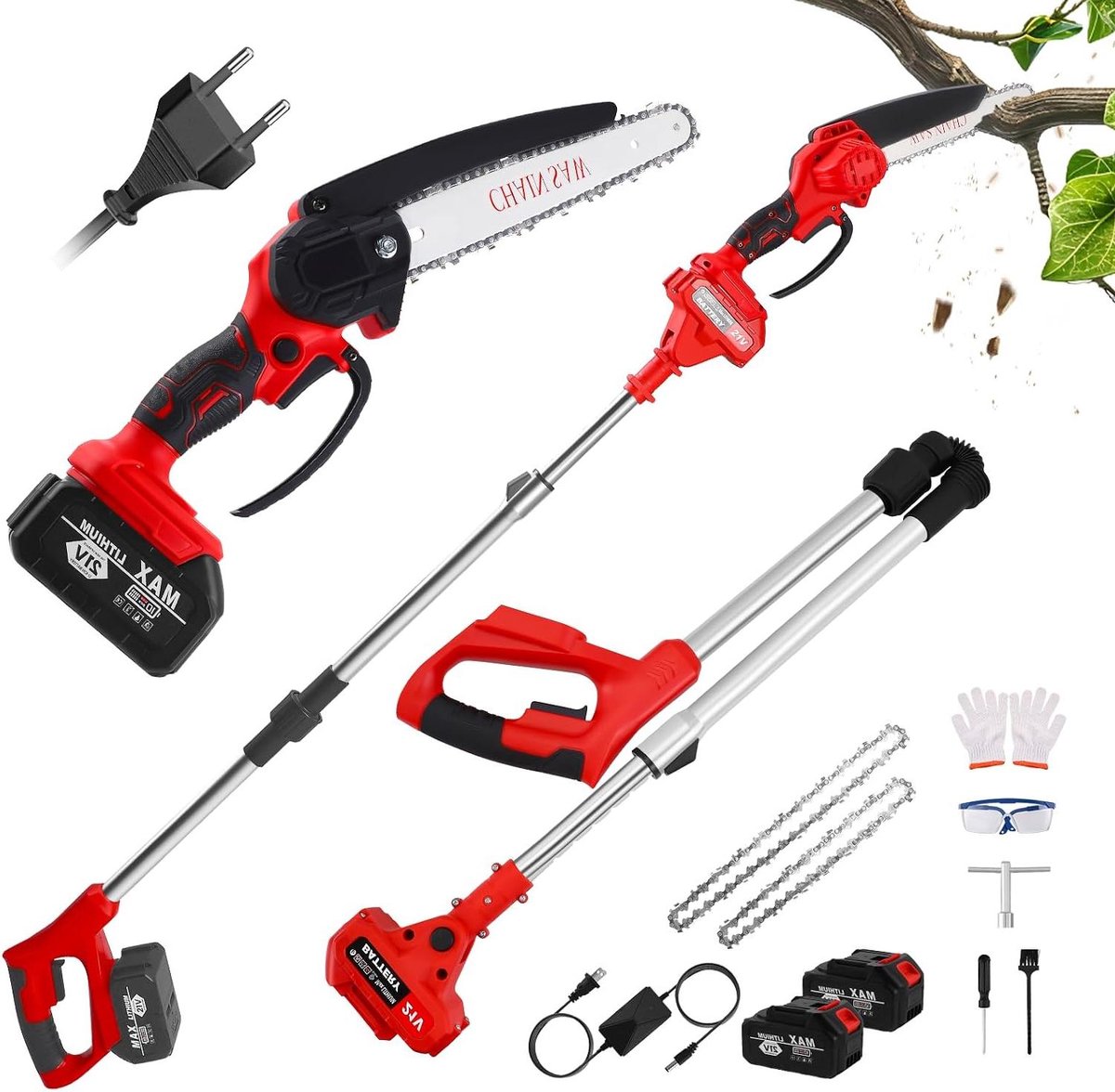 Accu Snoeischaar - Takkenschaar Kettingzaag - Tuinonderhoud Snoeien - 4-in-1 Multifunctioneel - 20 cm Snoei - Zwart