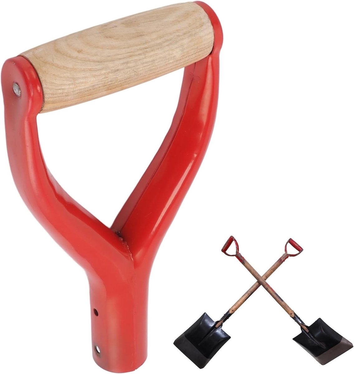 Metalen schop handvat met korte steel en houten grip, Y-vormig ontwerp voor tuinwerk, 31 cm binnendiameter