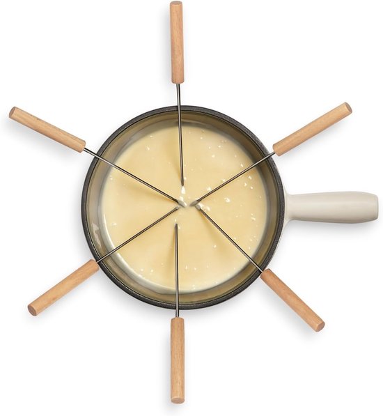 Fondue Set - Kaas Chocola - Gezellig Tafelen - Gietijzeren Pan - Voor 6 Personen - Natuurlijk — afbeelding 5