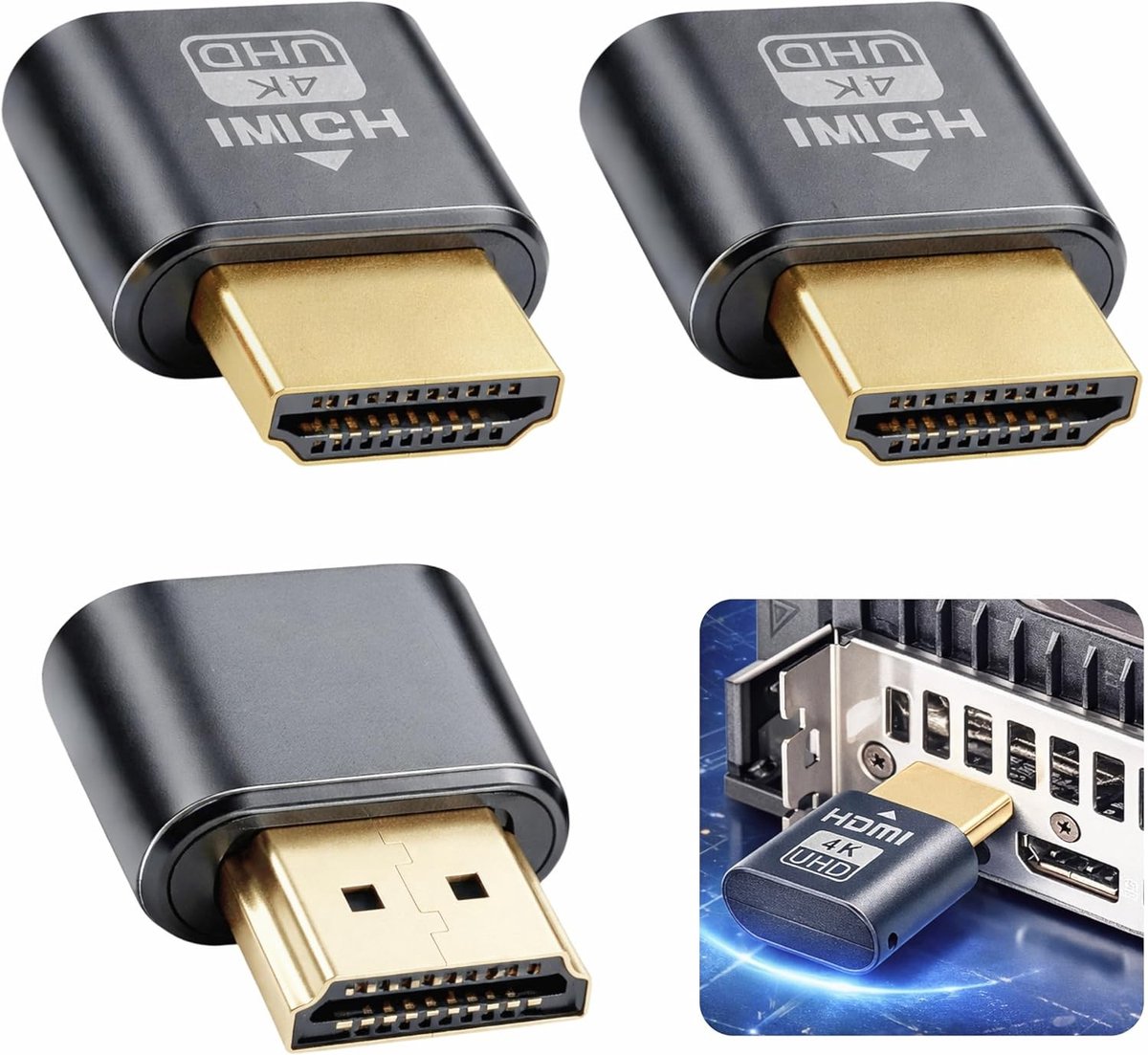 3 Stuks HDMI Dummy Plug 4K 60Hz - Virtual Display Emulator voor Grafische Kaarten, Headless Adapter voor Windows en Mac, Ondersteunt 3840 x 2160