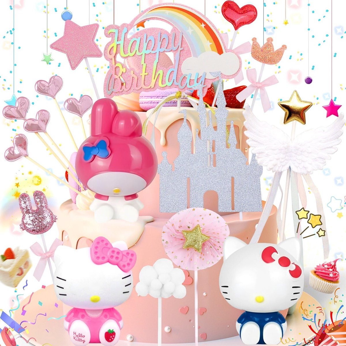 Ahaimy 17 Stukken Tekenfilm Kat Taartdecoratie, Kind Kitty Meisje Taart Decoratie, Kittenthema Taartdecoratie - ShopVlot