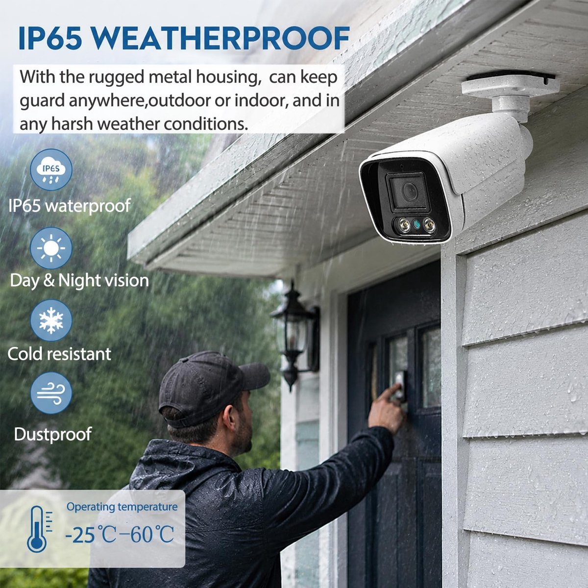 HD 5MP POE IP Camera, Indoor/Outdoor IP65 Waterproof 3.6mm Lens Security Camera, 15m IR Night Vision P2P Remote - ShopVlot