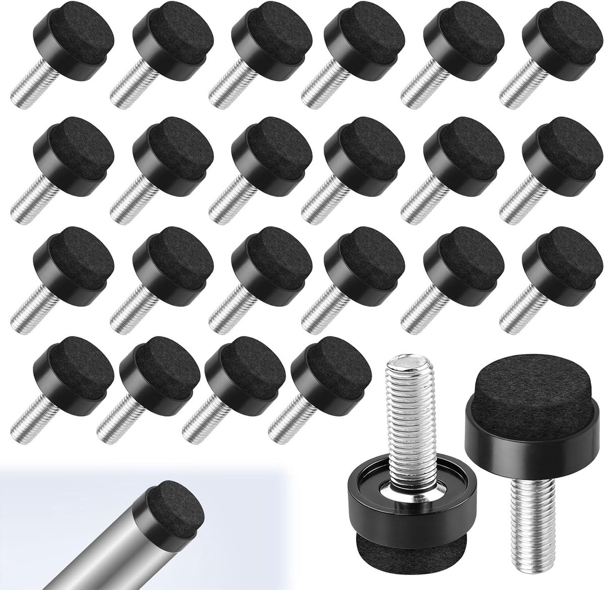 24 Pieces M8 Furniture Legs Black Furniture Glides Adjustable Furniture Feet with Threaded Floor Protectors for Table - ShopVlot