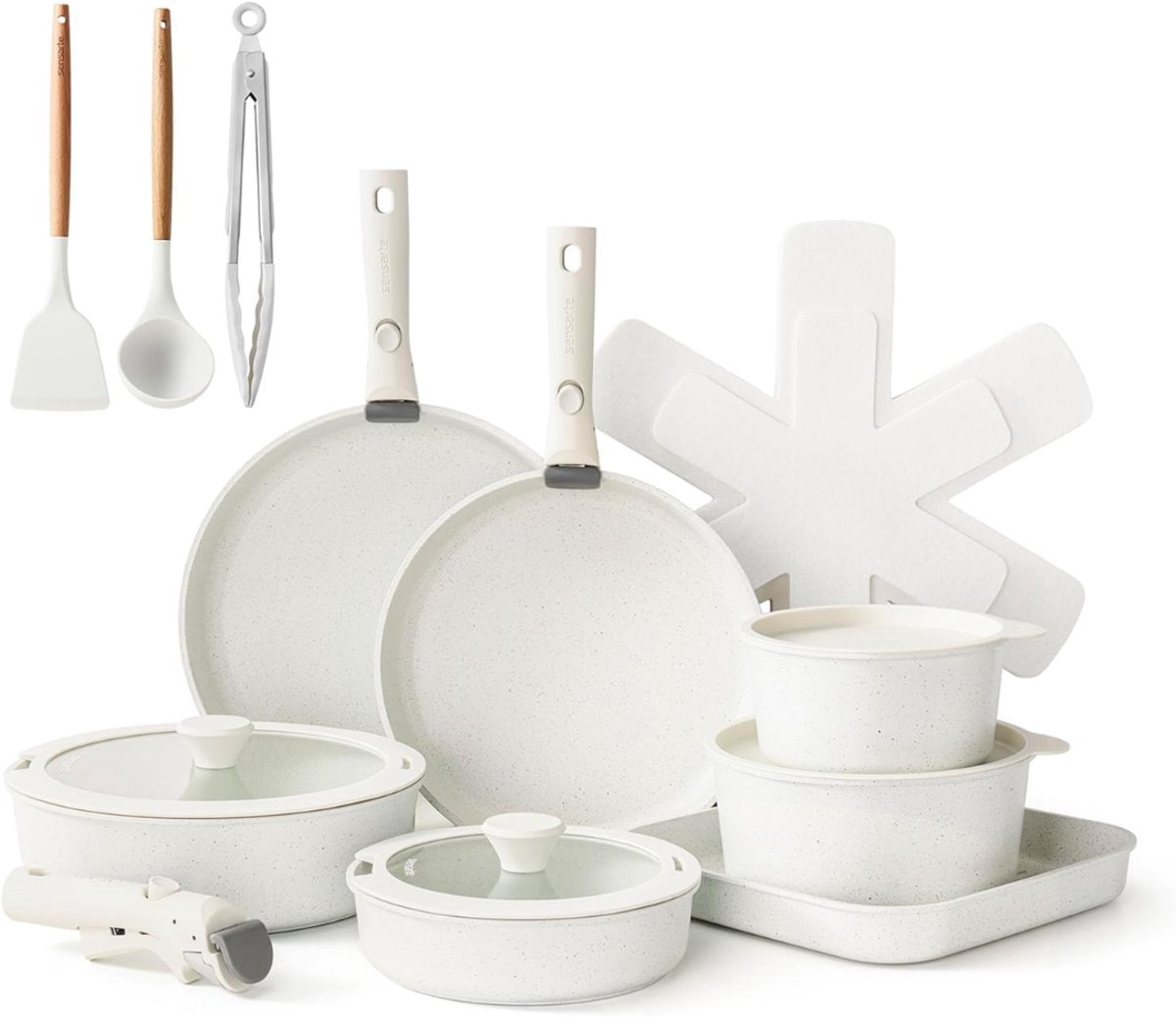 VALI® Pannenset - Koekenpannen - Pannenset voor Inductie – Wit - 40cm x 34cm x 20cm
