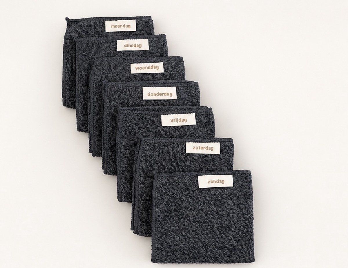 Blokker Microvezeldoekjes – Vaatdoeken – Raamdoeken – Vaatdoekjes – 7 stuks gelabeld met weekdagen – Sterk Absorberende Microvezeldoekjes – Schoonmaakdoekjes – Theedoeken – Reinigingsdoekjes – 30 x 30 cm – Zwart