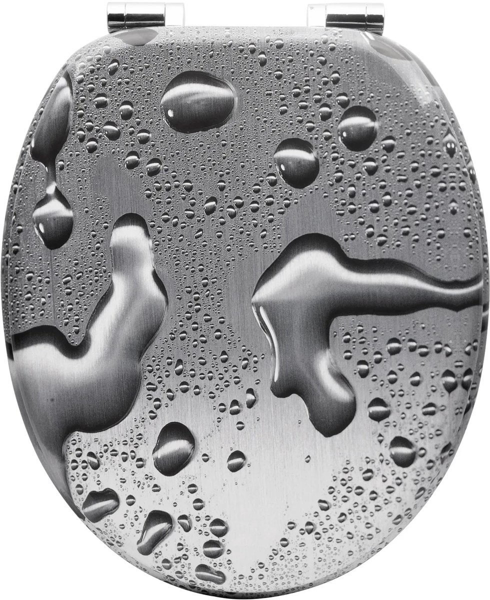 Toiletbril met Print - Grijs dauw druppels - Soft-close sluiting, Stille werking, Antibacterieel - O-vorm