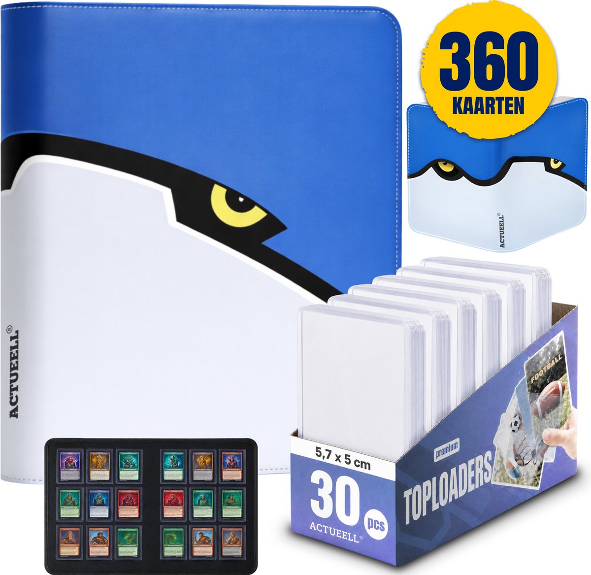 Actueell® A3 Verzamelmap 360 Kaarten – Toploader Binder – Geschikt voor Toploaders, Penny Sleeves & Card Sleeves – 9-Pocket – 20 Pagina’s – Inclusief 30 Toploaders – Ritssluiting