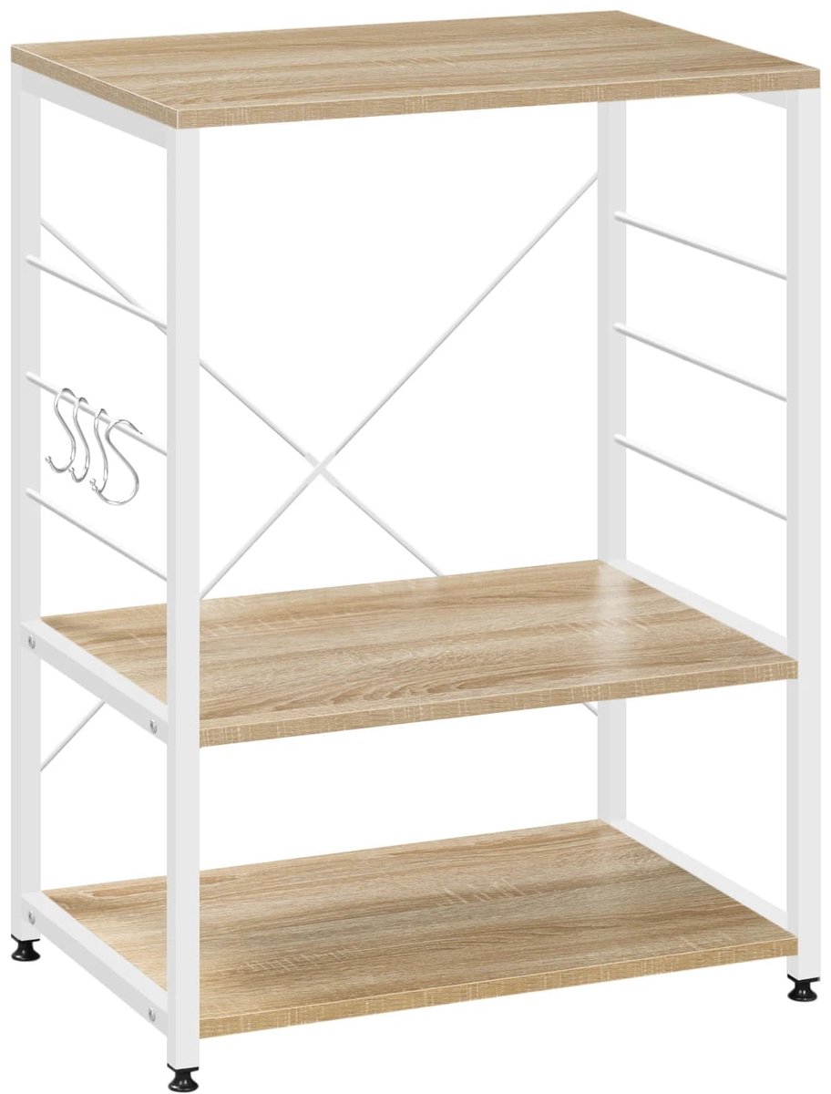 Keukenrek opbergrek Lichteiken - 3 verstelbare planken, stabiel en antislip - B 60 x D 40 x H 82 cm