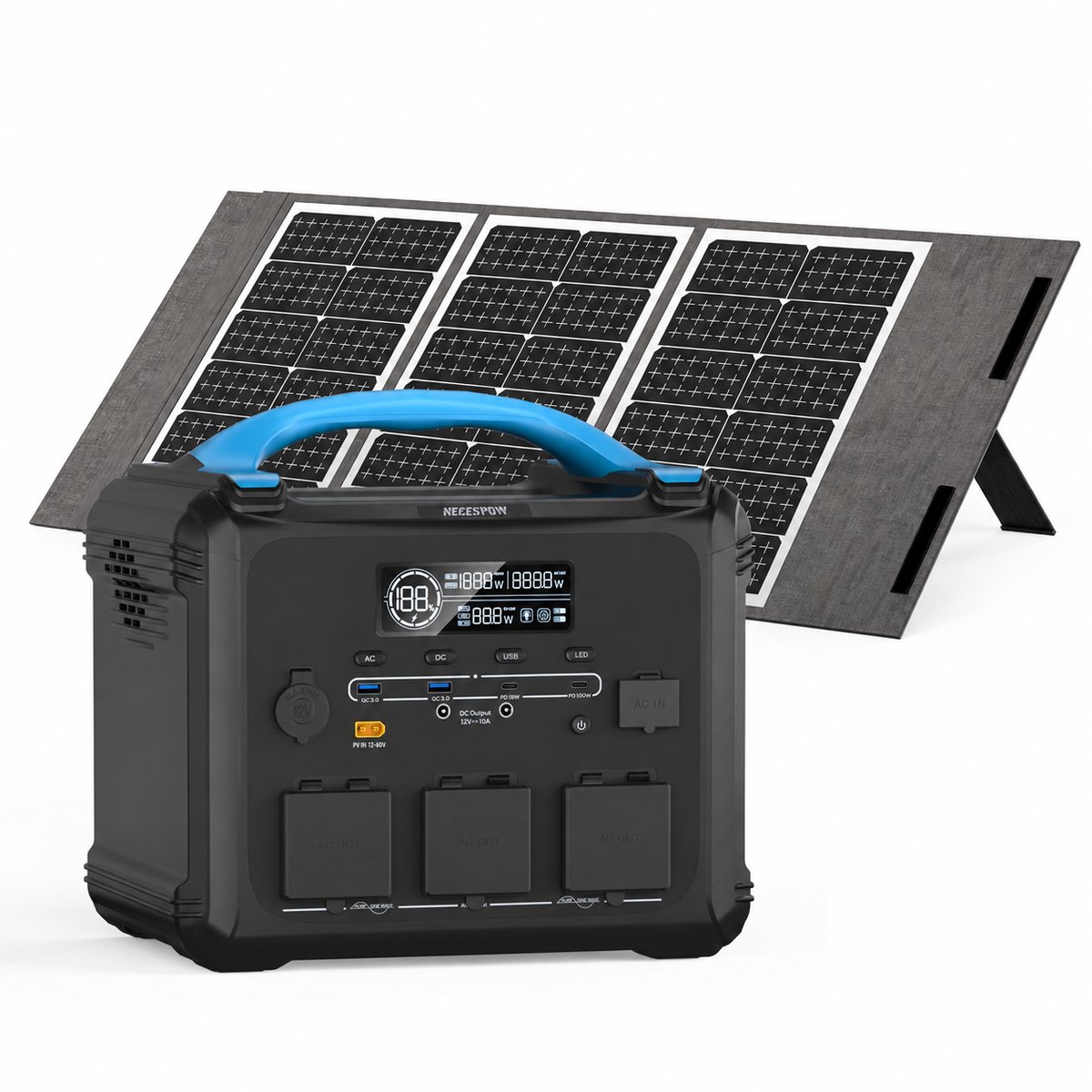 NEWSMY S2000 - Powerstation 2000 watt - Met 100W Opvouwbaar Zonnepaneel Set - LiFePO4 - 1024.5Wh - Draagbare Powerstation - 1H snelladen - 3000W piek - Reine Sinusgolf - Voor kamperen en thuis - Draagbaar