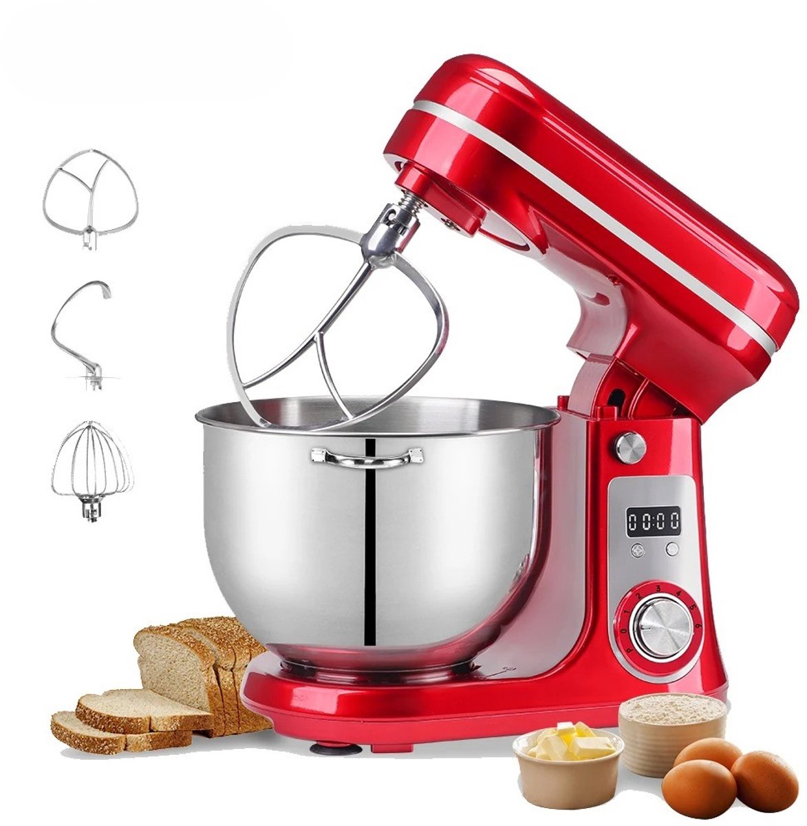 GDE - Keukenmachine - Kneedmachine - Staande Mixer met RVS Mengkom - Deegmixer - 1200W - Elektrische Keukenmixer