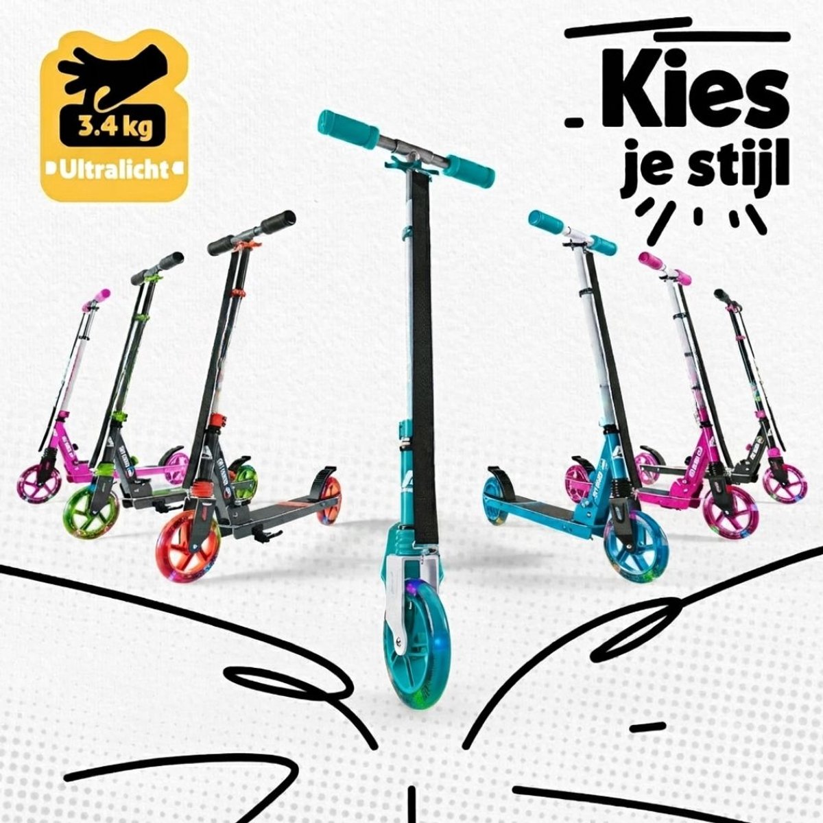 TYR® Elektrische Step - 125kg - Elektrische Steps voor Jongens - In hoogte Verstelbaar - Sterrenlicht - 71cm x 24cm x 14cm