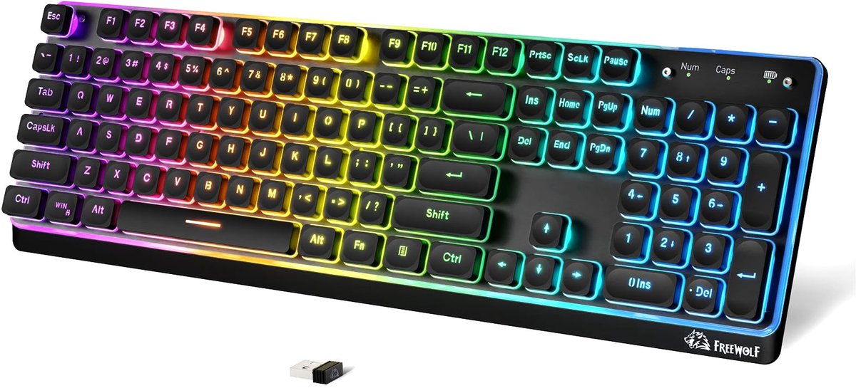 FREEWOLF M104 RGB Draadloos Computer Toetsenbord met Numeriek, QWERTY-Zwart - ShopVlot