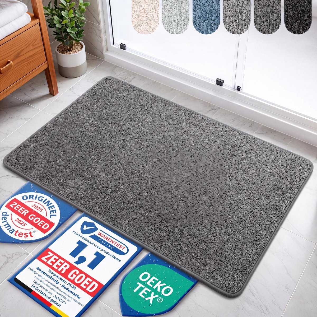 Badmat antislip donkergrijs - zacht materiaal - veilig en comfortabel voor de badkamer - ShopVlot