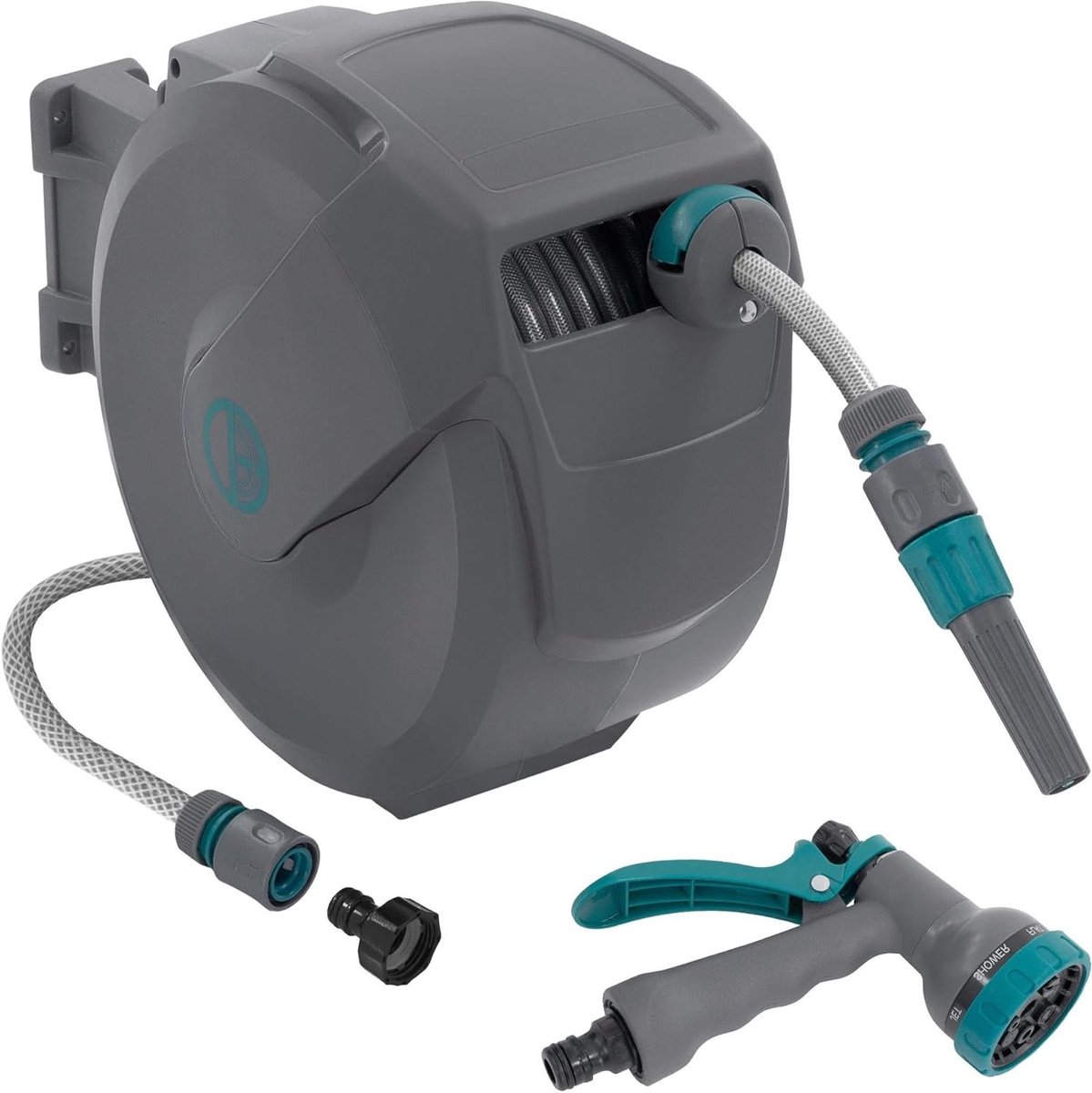 Tuinslanghaspel - Slangoproler - Tuin Bewateren - Automatische terugrolfunctie - 15 Meter - Grijs
