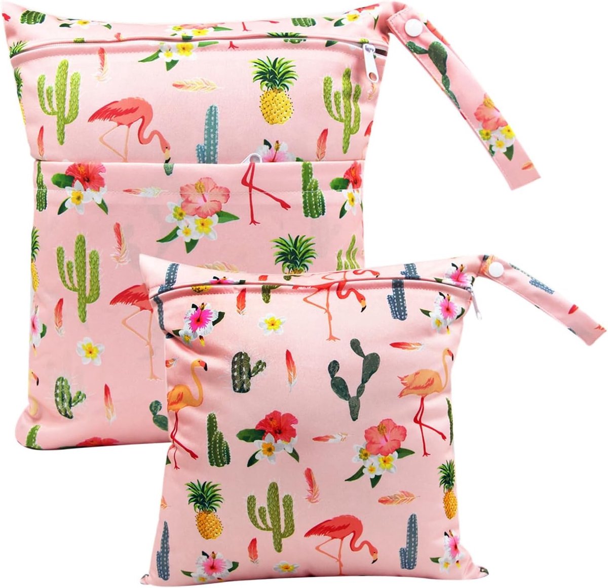 Windeltasche Set van 2 - Herbruikbare Wetbags voor Stoffen Luiers en Organisatie van Babyaccessoires met Rits (Kaktus)