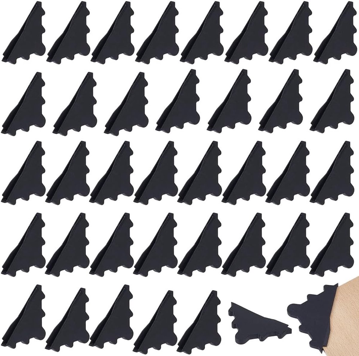 100 stuks zwarte glazen hoekbeschermers, 65 × 4 mm, kunststof driehoekige hoekbeschermers voor tafels, meubels en spiegels, ideaal voor bescherming tegen stoten en krassen