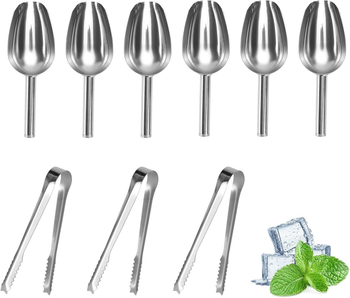 Rvs IJslepel Set van 6 Stuks, Ideaal voor IJsblokjes, Meel en Voeding, Perfect voor Feestjes en Keukengebruik