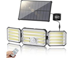 Merk niet opgegeven LED Solar Lamp - Buitenlamp Sensor - Veilige Tuin - Drie Verstelbare Koppen - 2000 mAh Batterij - Zwart