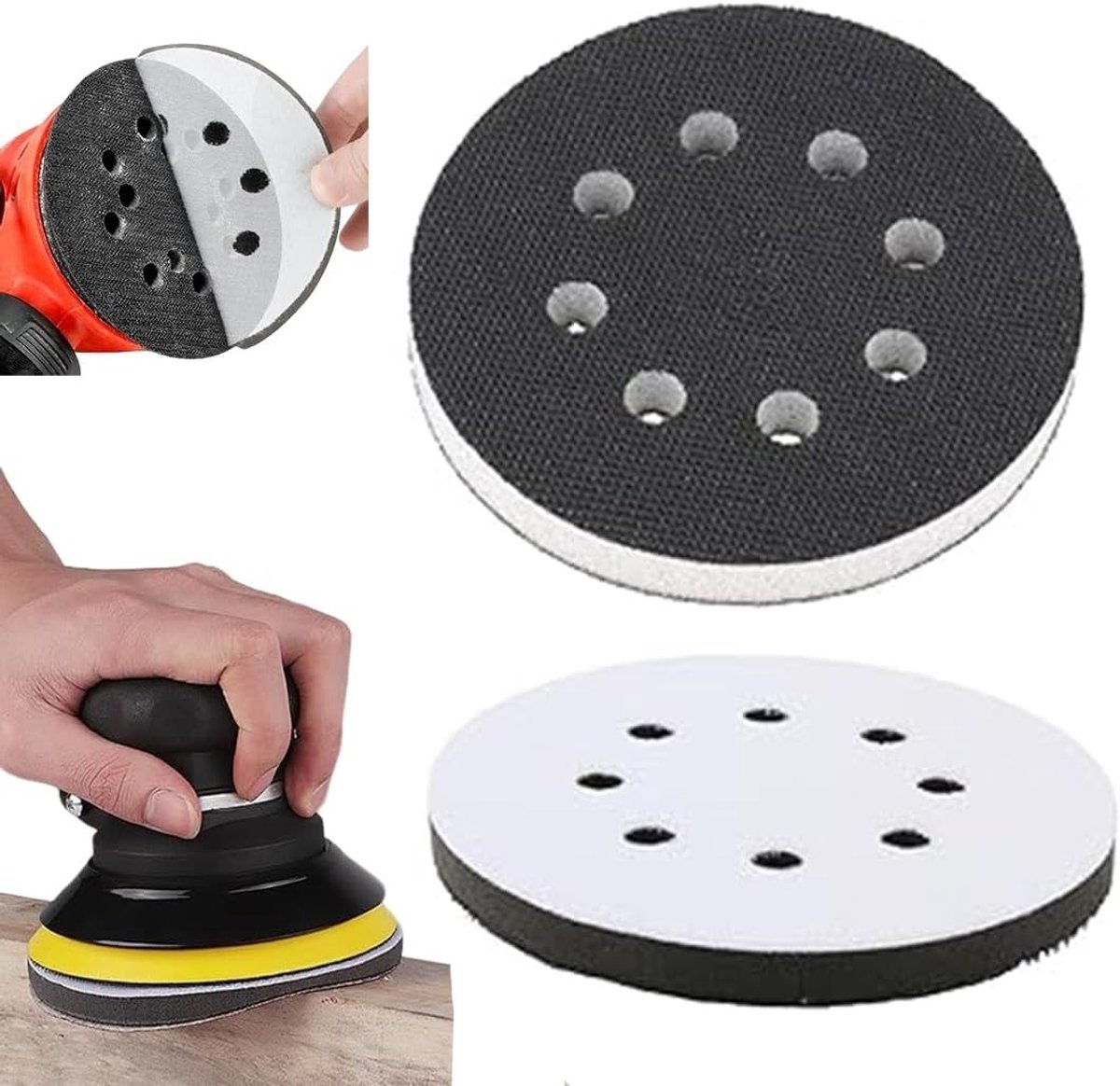 Zelfklevende sponsinterface pad 125 mm met 8 gaten, multifunctionele polijstpad voor vlakschuurmachine, zacht schuurkussen voor perfect schuren en polijsten