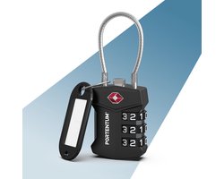 PORTENTUM TSA Slot goedgekeurd met instelbare code van 3 cijfers – Kofferslot met flexibele staalkabel en - ShopVlot