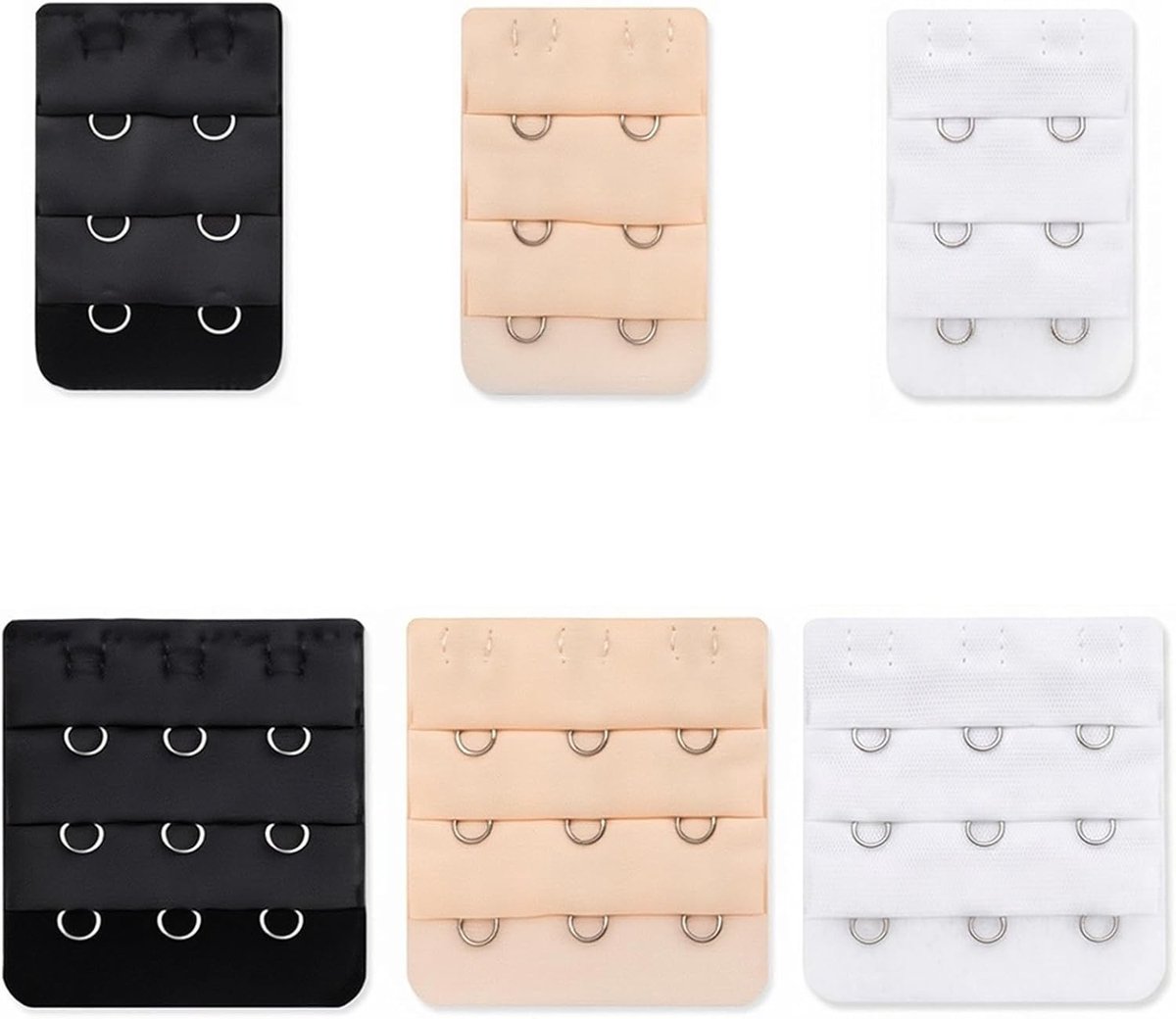6 stuks beha-verlengingen met 2 en 3 haken, comfortabele en verstelbare lingerie-accessoires in zwart, wit en nude voor dames