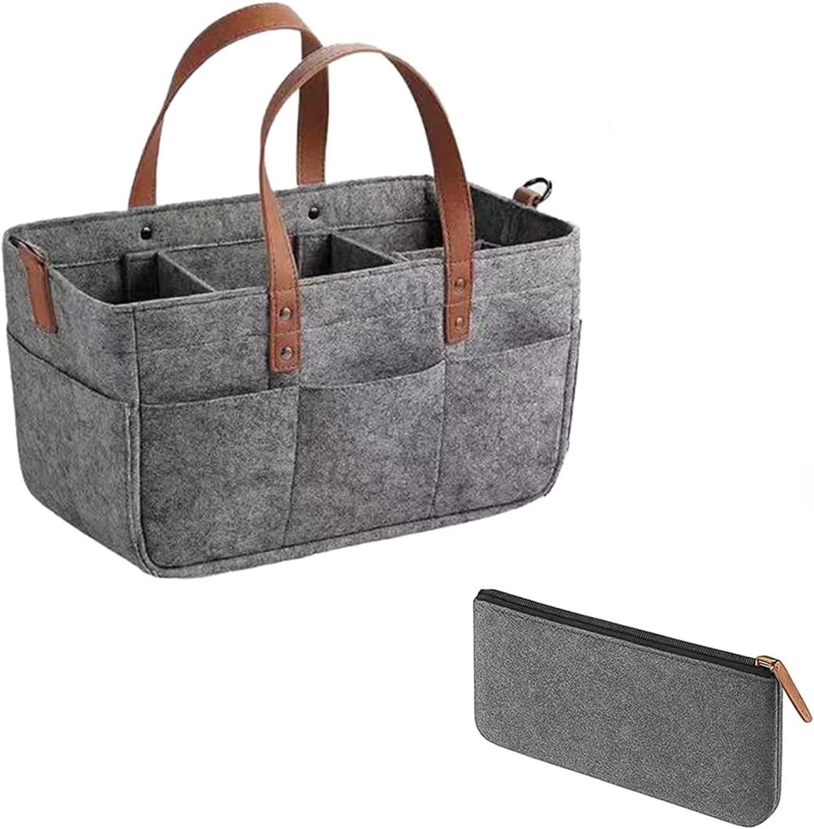 Handgemaakte Vilt Tas, Multi-functionele Winkelmand voor Boodschappen, Picknick en Opbergen, 38 x 23 x 18 cm, Grijs, Duurzaam en Stijlvol