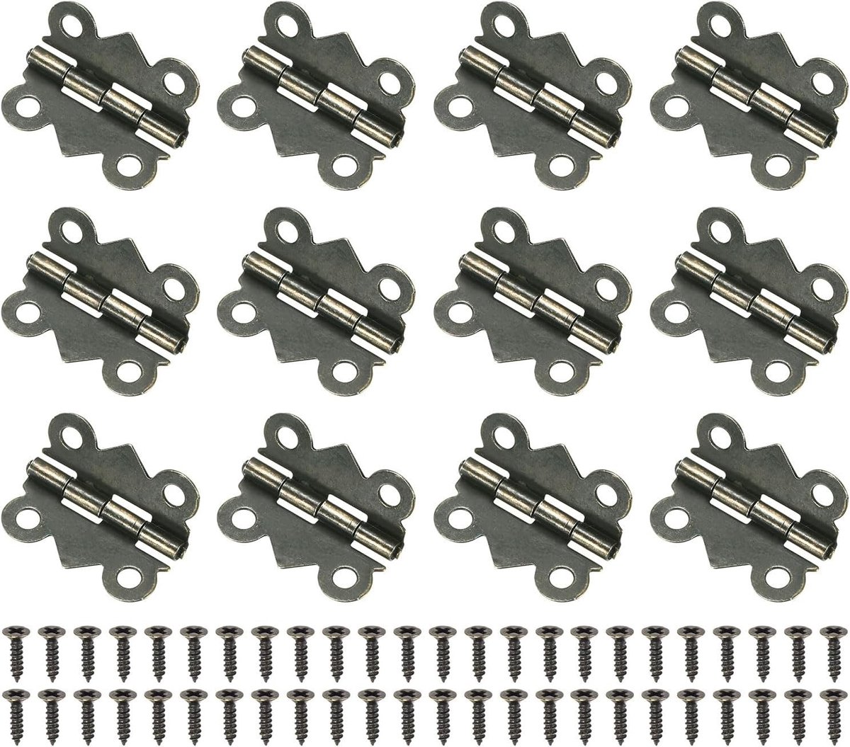12-pack deurscharnieren 3/4 inch (20 mm) gegalvaniseerd ijzer voor binnendeuren, mini-scharnieren voor houten dozen, juwelenkisten en kasten