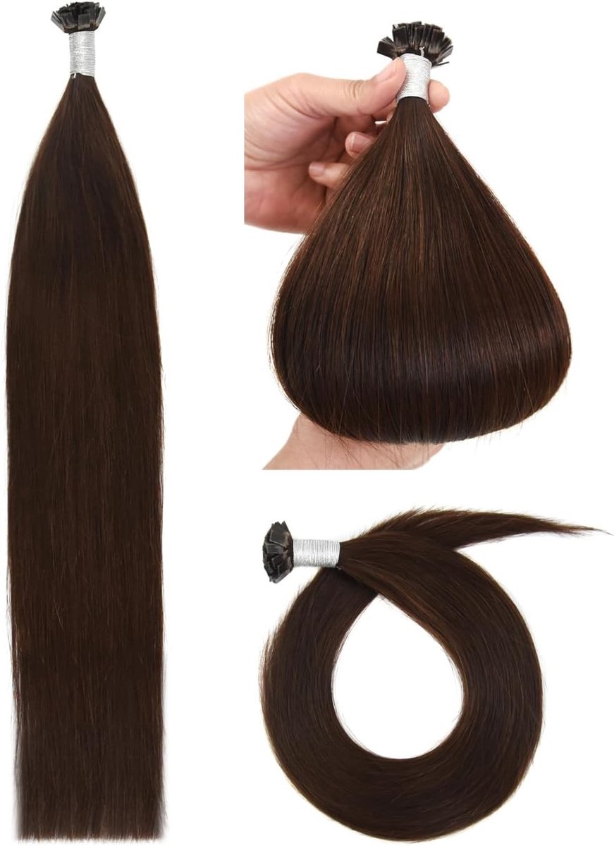 Natuurlijke Keratine Gehechte Haarextensions van Echte Mensen 50g (45cm #4 Chocoladebruin) voor Volumineus Haar en Langdurige Stijl