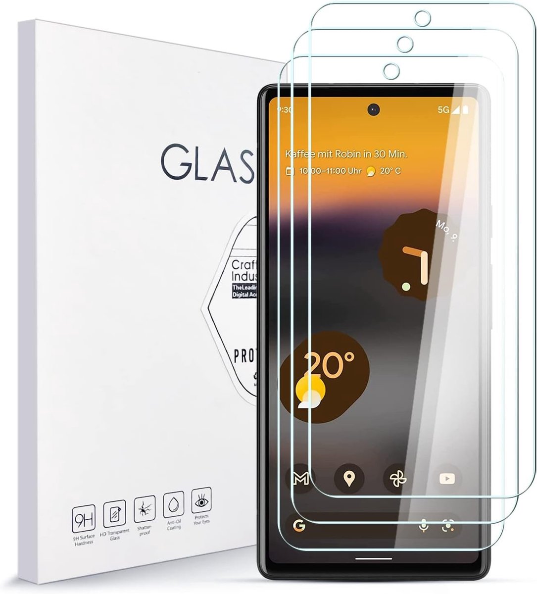 Set van 3 Beschermfolie voor Google Pixel 6a, 9H Hardheid, Krasbestendig, Vingerafdrukbestendig en Eenvoudige Installatie