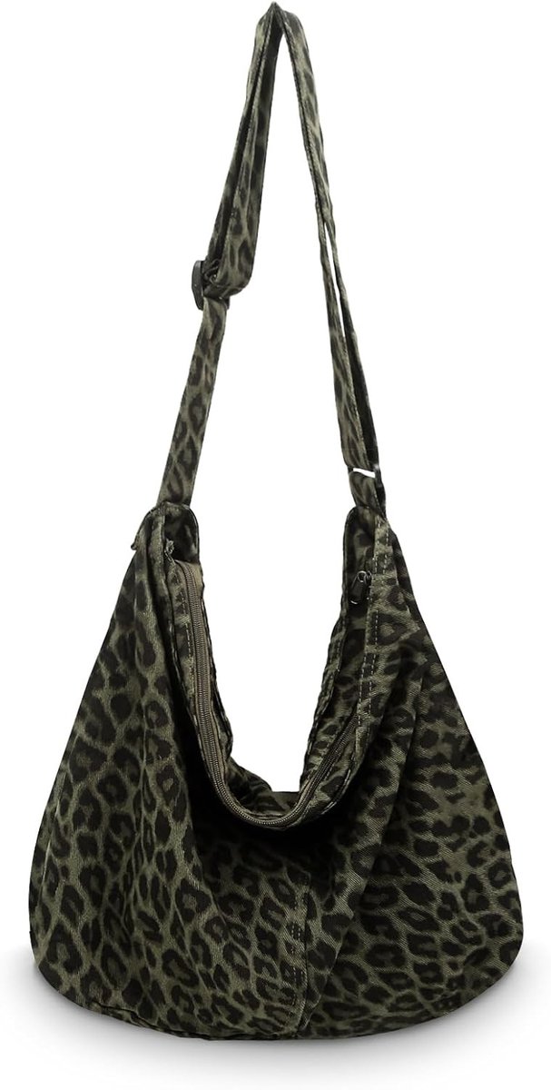 Leopard schoudertas shopper in Macchiato kleur, grote canvas tas met rits, ideaal voor dagelijks gebruik en stijlvol vervoer
