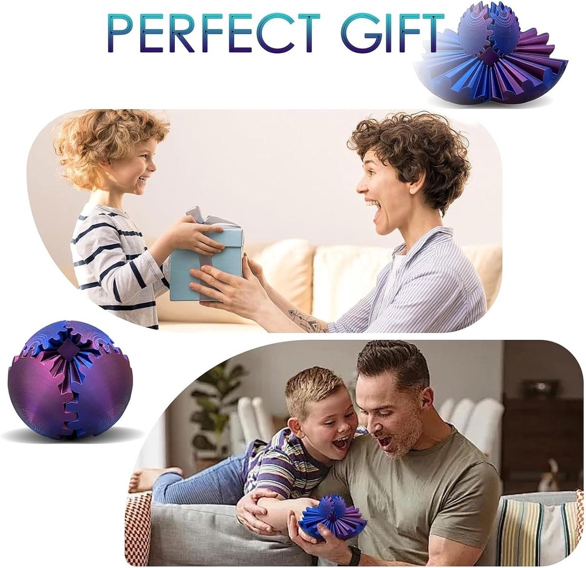 3D Geared Stressbal, Fidget Speelgoed voor Ontspanning en Stressverlichting, Desk Toy voor Tension Control, Creatieve 3D Cube (Rood Blauw)