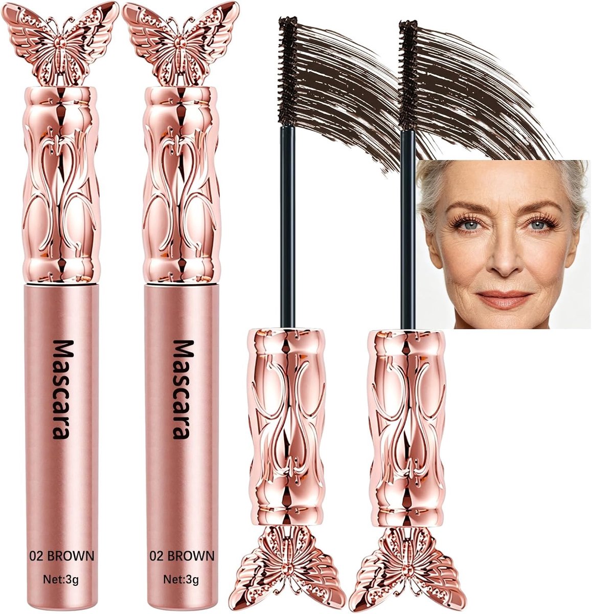 Wimpermascara bruin - 2 stuks slim brush - waterdicht en zweetbestendig - volume en lengte voor gevoelige ogen - ShopVlot