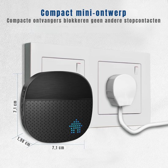 QUOVO® Draadloze Deurbel met 2 Ontvangers - Deurbelset - Beldrukker - Deurbellen - 55 melodieën - Waterdicht - 400 m bereik - 1 Zender - ‎7cmx 7.cm x7 cm — afbeelding 4