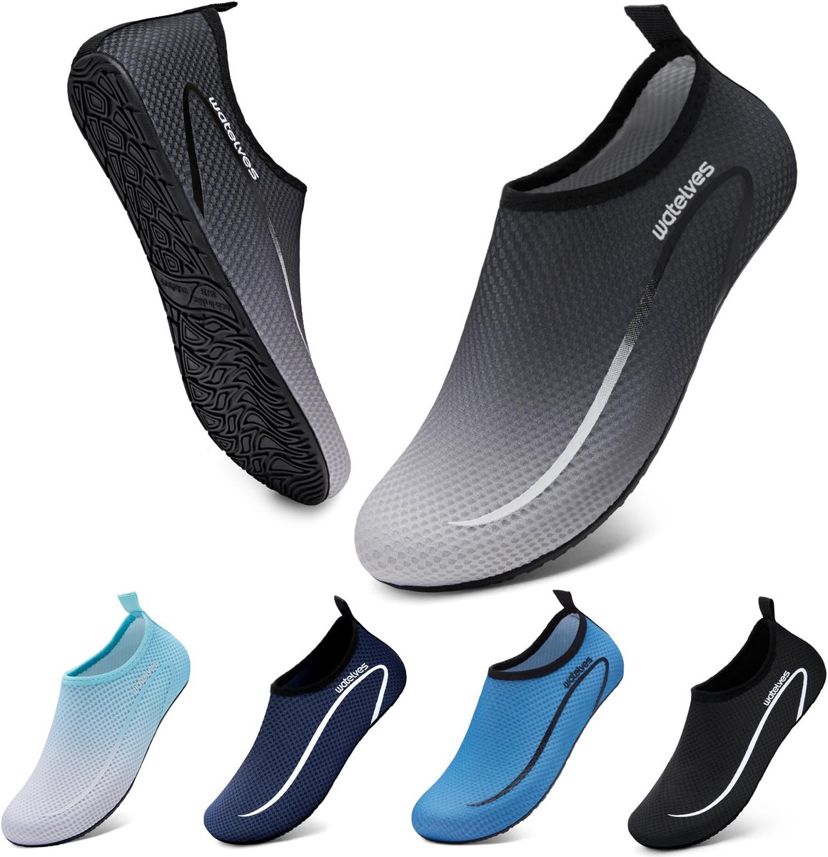 WateLves Waterschoenen, badschoenen, voor dames en heren, aquaschoenen, strandschoenen, sneldrogend, slip-on ademende - ShopVlot