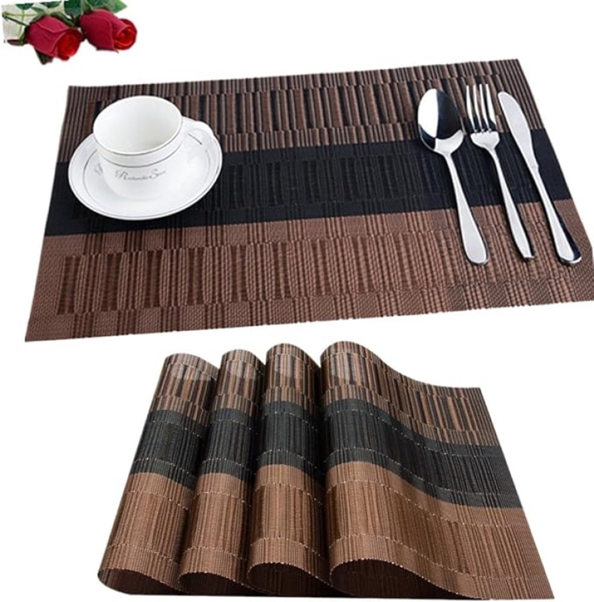 Set van 6 placemats, 30 x 45 cm, antislip, afwasbaar, PVC, hittebestendig - voor binnen en buiten