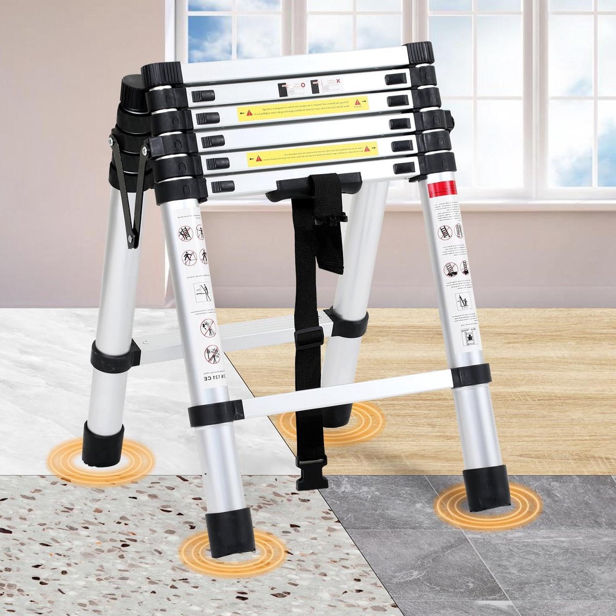 Telescopische Ladder - Vouwladder Trapladder - Huishoudelijke Klusjes - Antislip Stabiliteit - 150 kg Draagvermogen - Aluminium