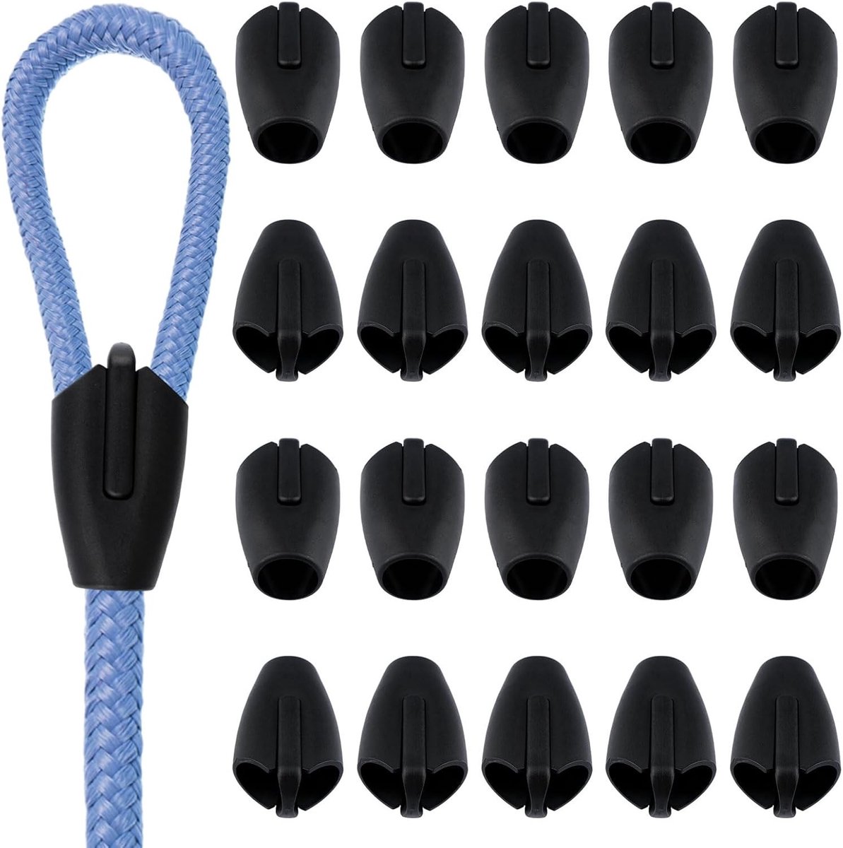 Herbruikbare 22 mm touwklemmen, verstelbare plastic connector clips voor veters, trekkoorden en paracord tassen, zwart, 20 stuks