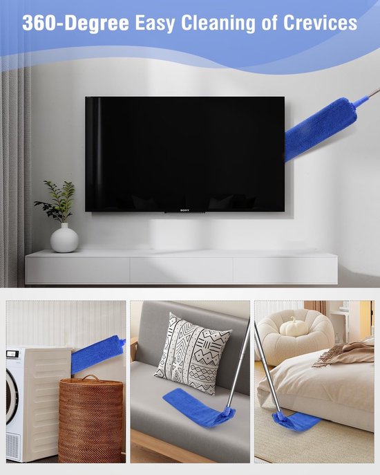 Uitschuifbare Stofborstel - Microfiber Duster - Stofvrij Maken - Flexibel Bereik - 2.5 Meter - Blauw — afbeelding 4