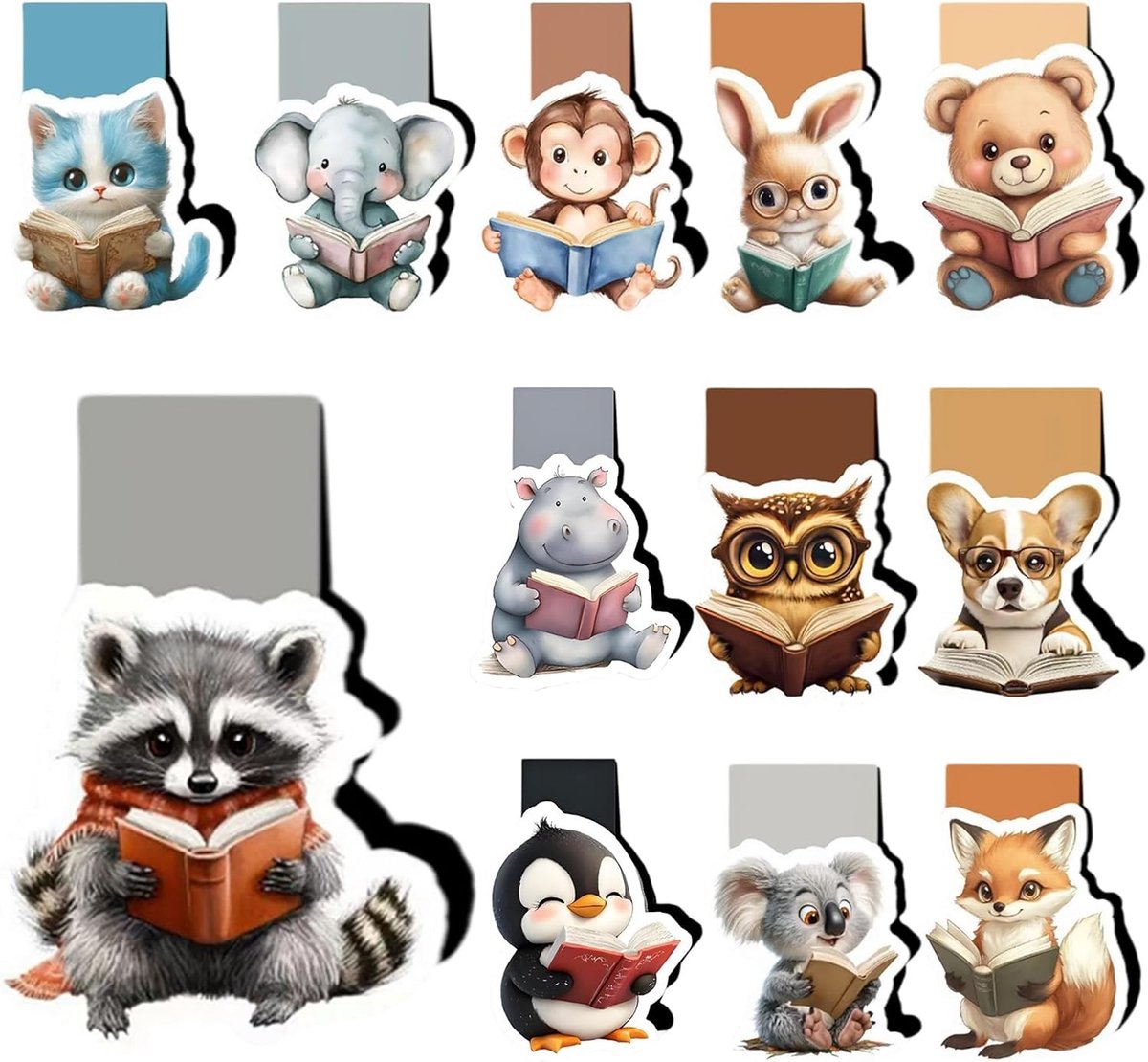 Dierenmagnetische bladwijzers, set van 12 unieke bladwijzers voor boeken, perfect als cadeau voor vrienden, leraren en boekliefhebbers