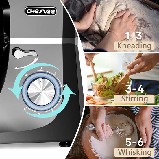 Keukenmachine - Bakrobot Mengmachine - Zelf Bakken - 6+P Snelheden - 7.2L Kom - Zwart — afbeelding 4