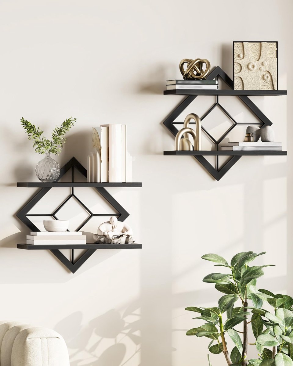 Zwevende planken set van 2 - diamantvormig - zwart - stijlvol interieur - ShopVlot