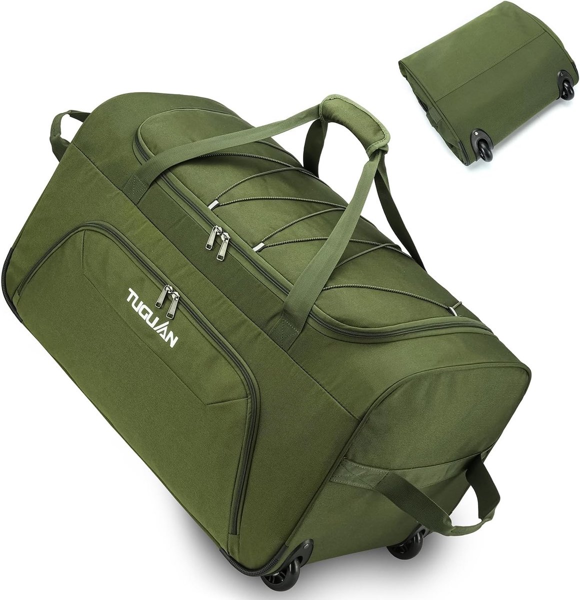 Vouwbare Reistas met Wielen, Grote Sporttas voor Mannen en Vrouwen, Handbagage, 110L, Groen, 71 cm