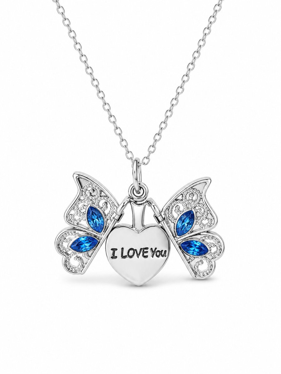 Ketting Meisje- Meisjesketting Vlinder- Ketting Zilver Vlinder- Ketting I Love You- Kinderketting vlinder- Roestvrij Staal- Kind- LiLaLove