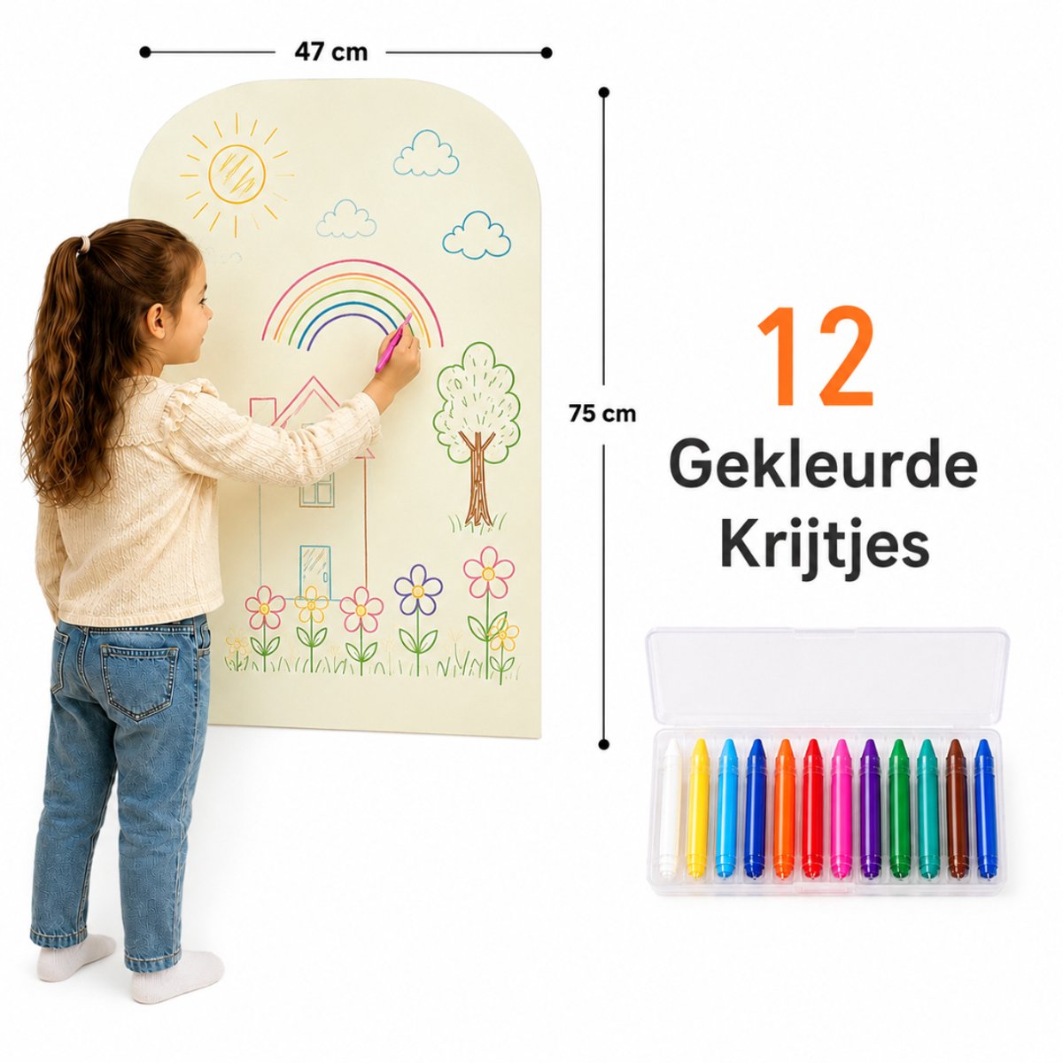 Huysplan - Magnetische muursticker + 12 kleuren krijt - krijtbord - 75 x 47 - Beige - magneet sticker - magneetbord