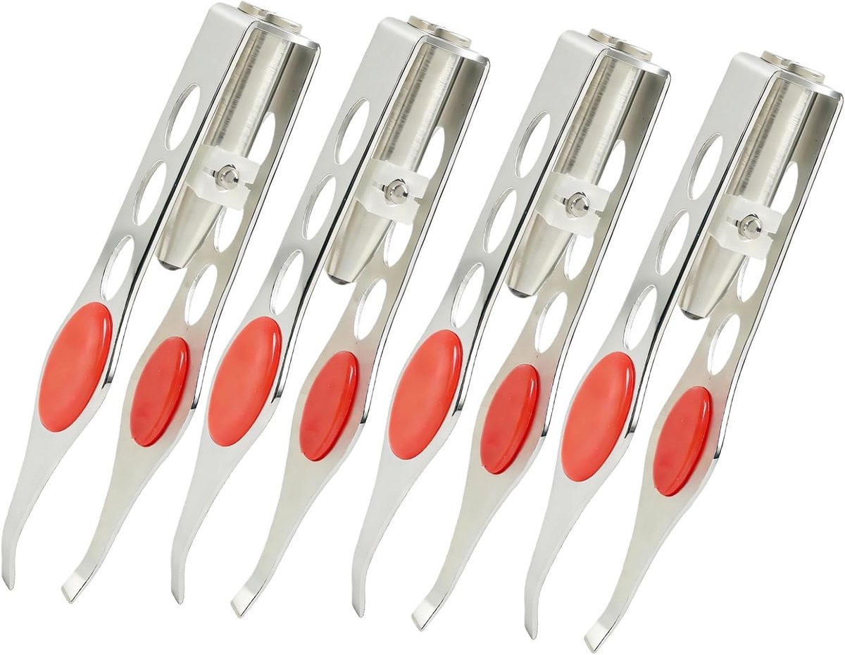 4-delige roestvrijstalen wenkbrauwpincet met LED-licht en antislip grip voor precisie-ontharing en verzorging van gezichtshaar, ideaal voor dames en heren